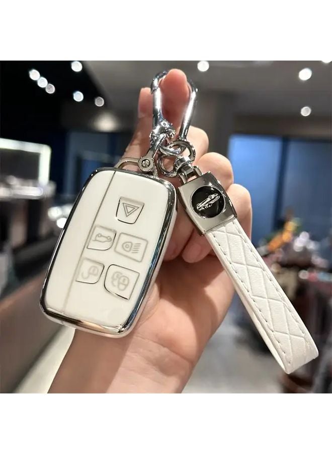 غطاء مفتاح أبيض مع سلسلة مفاتيح لاند روفر إيفوك فيلار ديسكفري جاغوار XF XE F PACE - Image 4